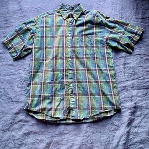 Vintage 90s Dockers Men's Plaid Shirt - Green and Blue